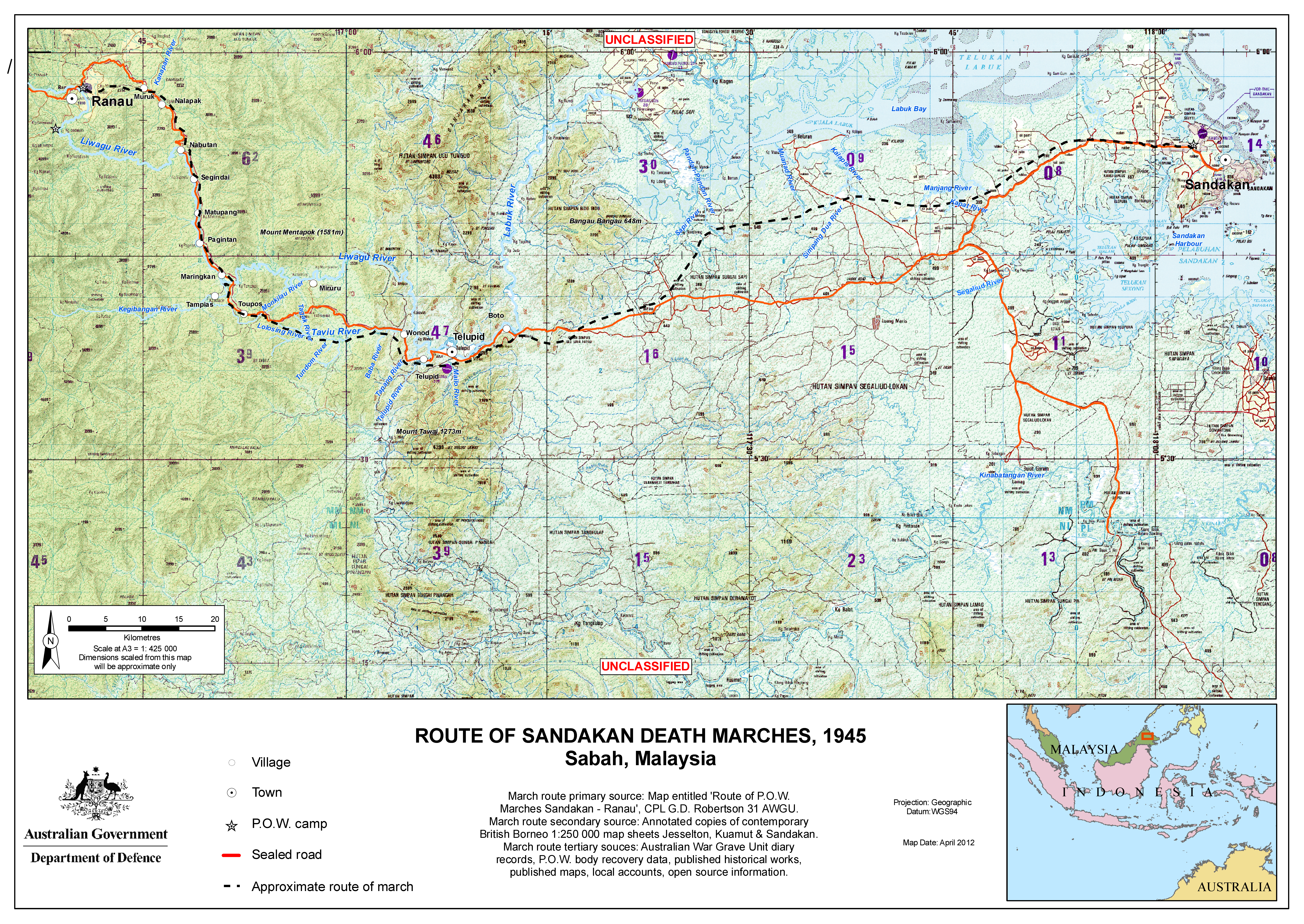 Sandakan Death Marches - route map
